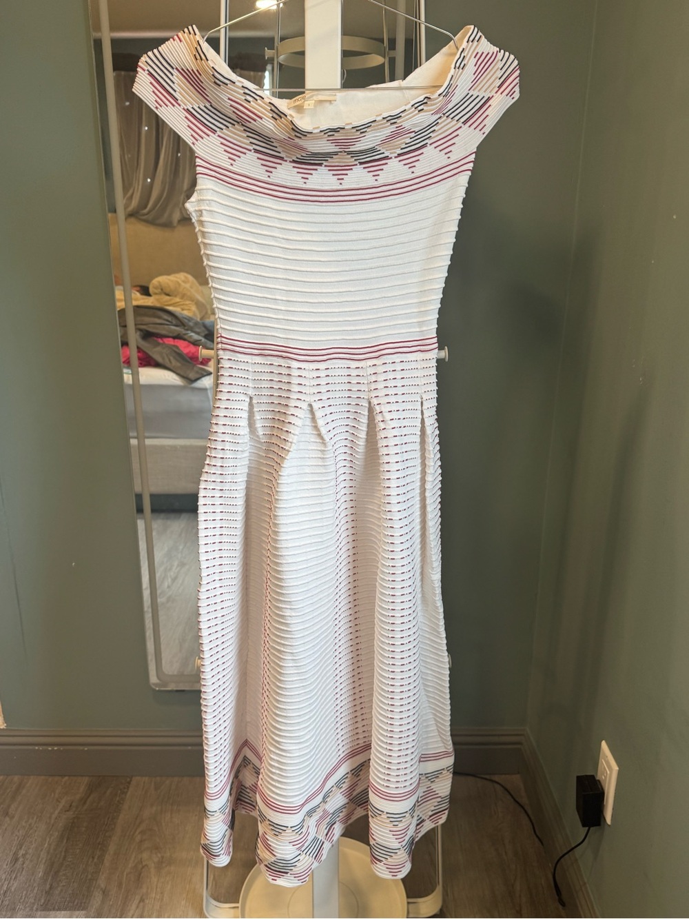 Maje Cream Midi Dress with Pink and Gray Trim - Picture 6 of 9